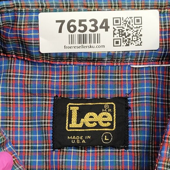 Vintage 80s LEE Plaid Button Shirt M/L 22x31 Red - Picture 7 of 11